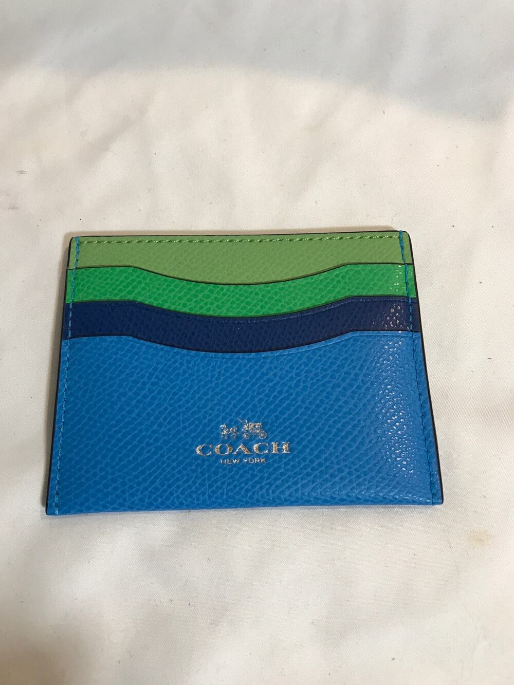 Coach Slim Card Case in Color-block Cross-grain Leather